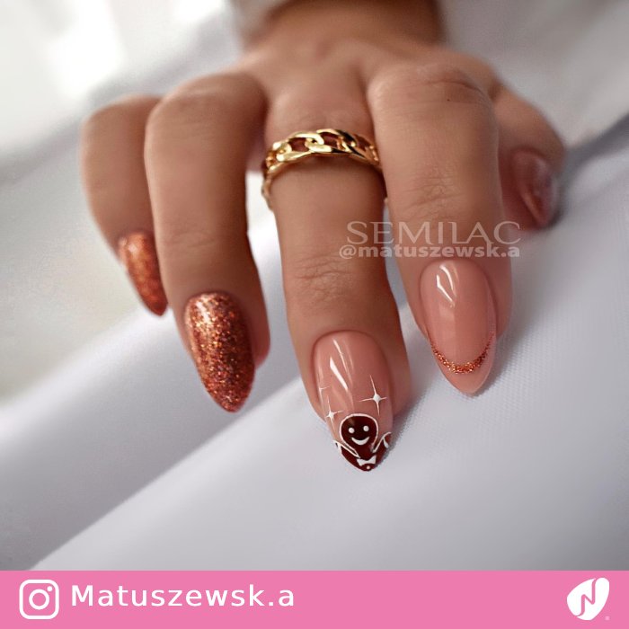 Rose Gold Design Nails with Gingerbread